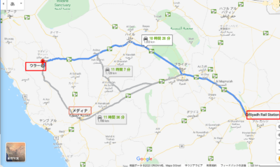 Riyadh-Rail-Stationからウラーまでのマップ