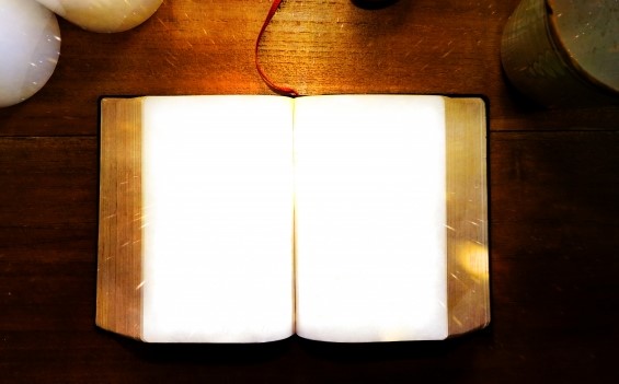 開かれた本に光が反射して中の文字が見えない状態